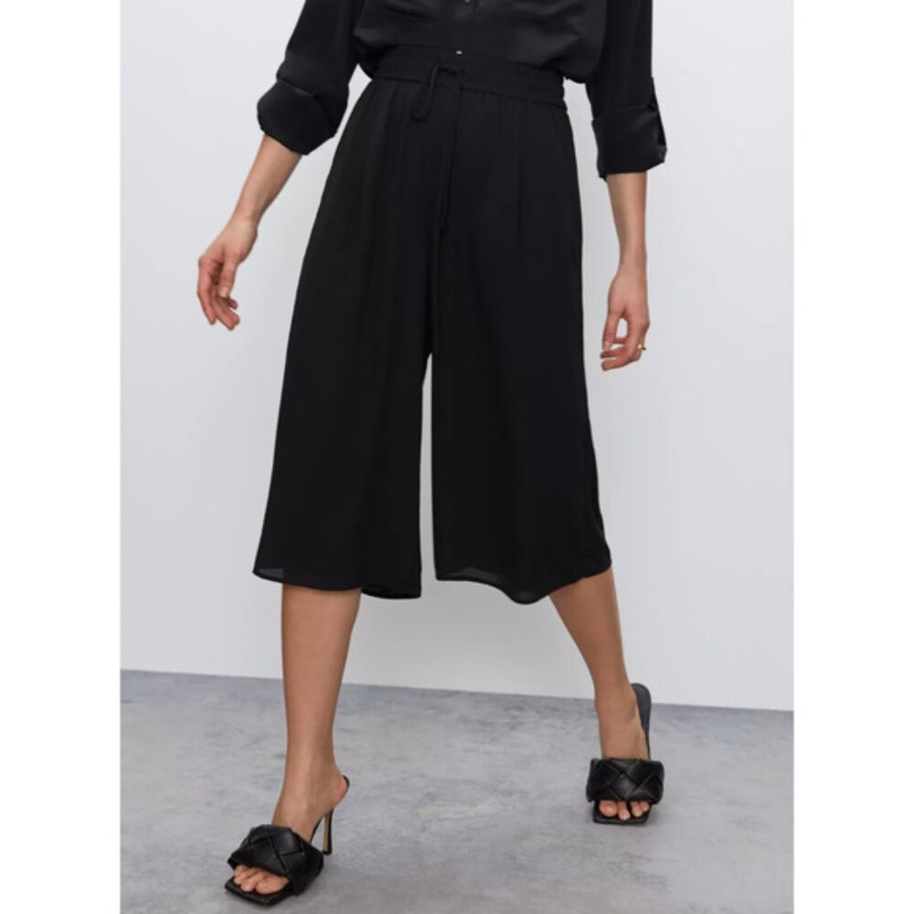 Aritzia Babaton Black Luiz Cropped Wide-Leg Cullotte Pant - Picture 2 of 8